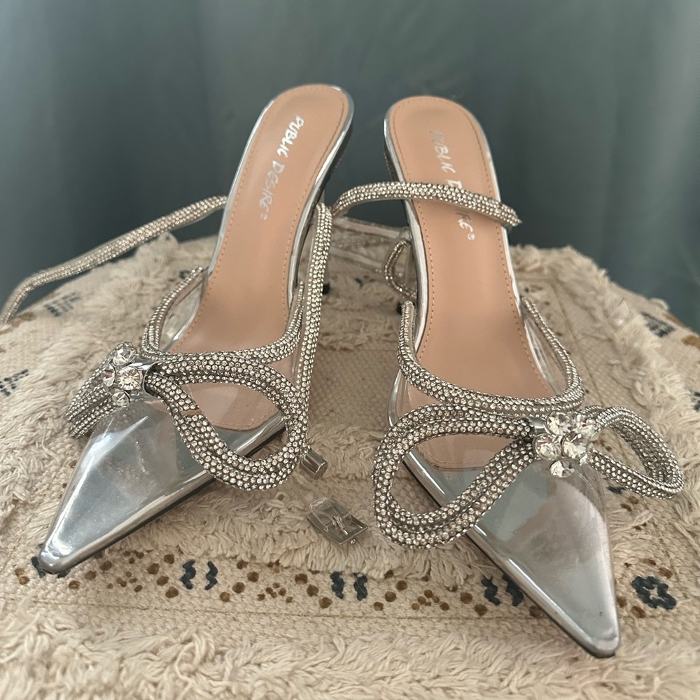 Midnight Diamante Bow Heels